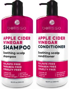 Bellisso-Apple-Cider-Vinegar-Shampoo-and-Conditioner-Set - Beautygab Two hot pink Bellisso bottles, apple cider vinegar shampoo and conditioner