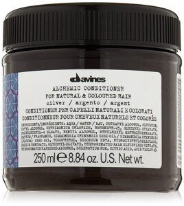 Davines-Alchemic-Conditioner-Silver - Beautygab Brown tub of Davines Alchemic Conditioner Silver, 250ml, with the ingredient list on the label