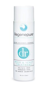 Regenepure-Dr.-Shampoo-Hair-and-Scalp-Treatment- - Beautygab White Regenepure dr bottle with a teal logo, hair and scalp treatment