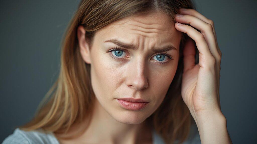 a woman scratching her head - Beautygab a girl scratching her head