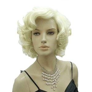 1-5 - Beautygab KOLIGHT short curly platinum blonde Marilyn style wig on a display head
