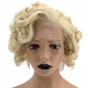 8-5 - Beautygab Anogol short curly blonde lace front wig on a mannequin head