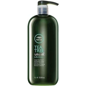 1-34 - Beautygab Tall dark green pump bottle of Tea Tree Special shampoo