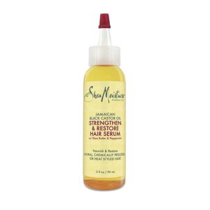 10-18 - Beautygab SheaMoisture Jamaican Black Castor Oil strengthen and restore hair serum in a clear applicator bottle