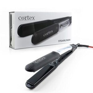 3-48 - Beautygab Cortex Steamliner flat iron in black shown with its white retail box