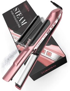 4-41 - Beautygab Furiden steam hair straightener in rose gold shown with its black and white box