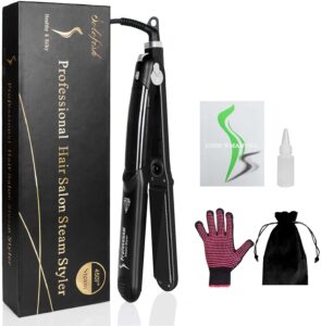 5-37 - Beautygab Black professional salon steam styler shown with a heat-resistant glove and pouch