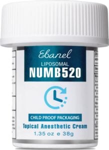 1-29 - Beautygab White Ebanel Numb520 liposomal topical anesthetic cream jar with a child-proof lid