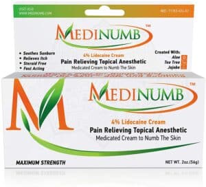 2-35 - Beautygab Medinumb 4% lidocaine pain-relieving cream in its green and white retail carton