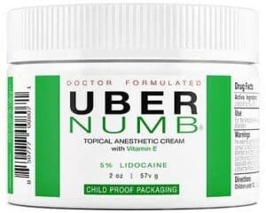 4-29 - Beautygab Uber Numb 5% lidocaine topical anesthetic cream in a white two-ounce screw-top jar