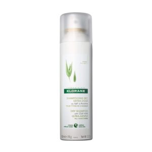 6-10 - Beautygab Klorane oat milk dry shampoo in a white can with a green oat sprig label