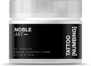 6-20 - Beautygab Noble Art black 5% lidocaine tattoo numbing cream jar, two ounce size