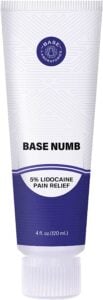 9-20 - Beautygab Base Numb 5% lidocaine pain relief cream in a slim white and purple tube