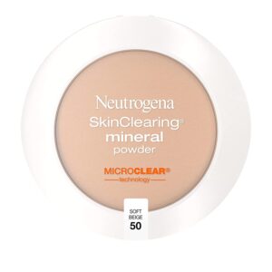 10 - Beautygab White Neutrogena SkinClearing mineral powder compact in shade Soft Beige 50, closed