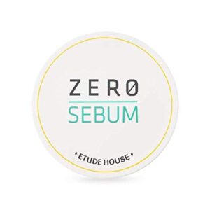 2-5 - Beautygab Round white Etude House Zero Sebum powder compact with a yellow rim, closed and shown from above