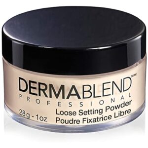 5-4 - Beautygab Dermablend Professional loose setting powder jar with a cream body and black screw lid