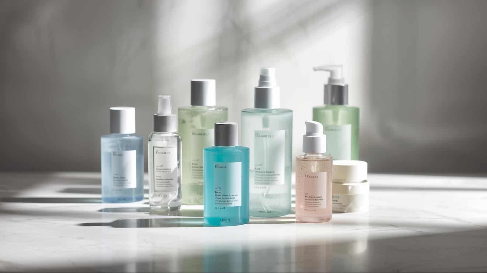 Toners skincare products - Beautygab Skincare products lined up, the kind that come bundled in a beauty gift set
