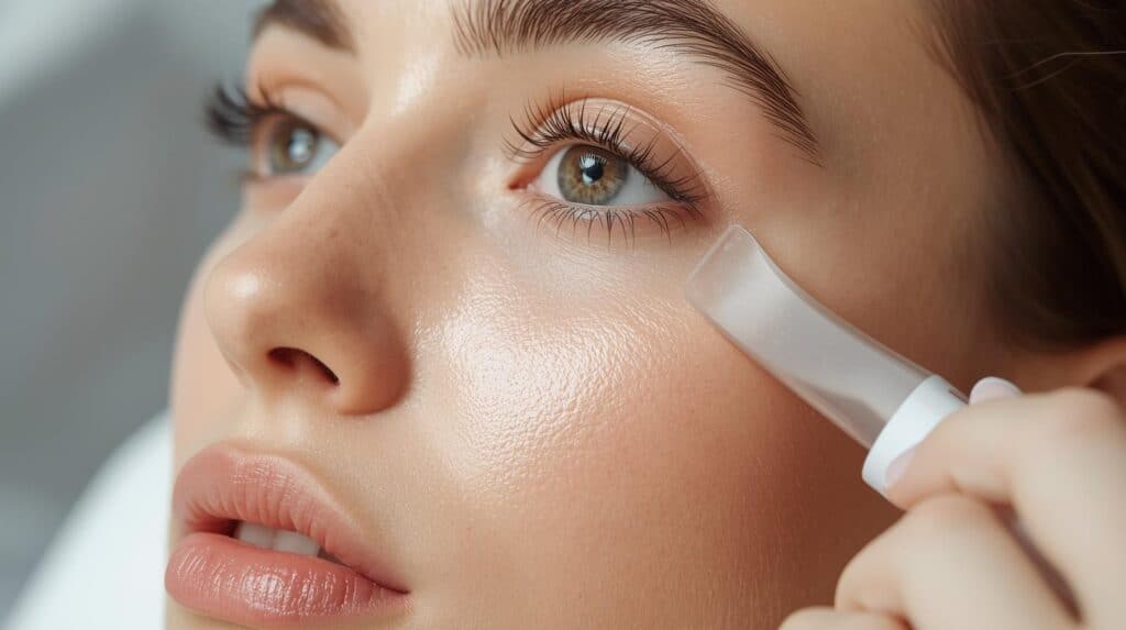 woman Dermaplaning her face - Beautygab Dermaplaning