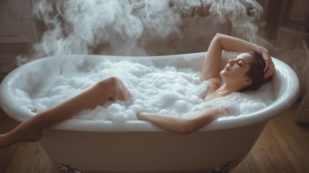 woman in a bath tub with bubbles - Beautygab
