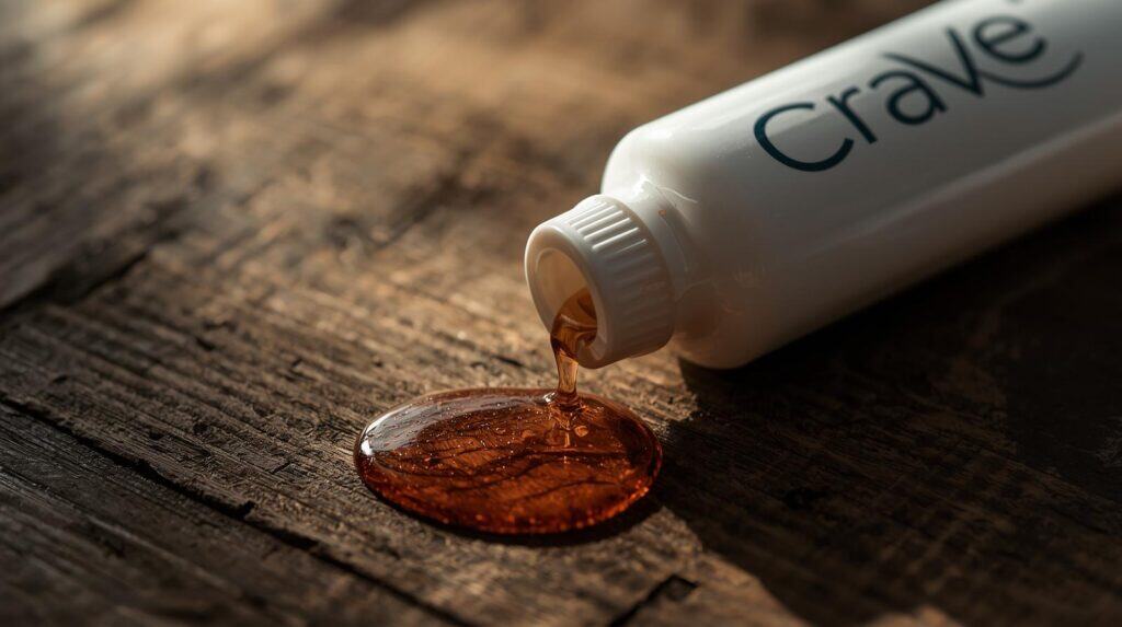 CraVe product bottle dripping on a wooden table (1) - Beautygab