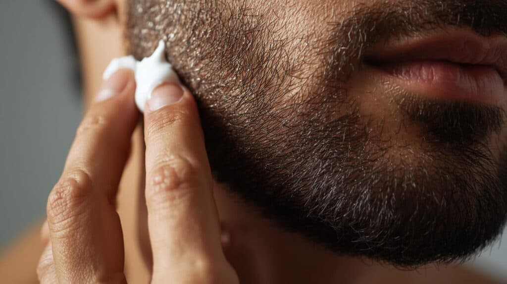 a men using white moisteriser on his beard (1) - Beautygab