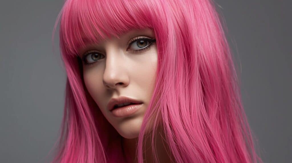 woman Pink Hair Dyes - Beautygab Woman with bright pink dyed hair falling past her shoulders