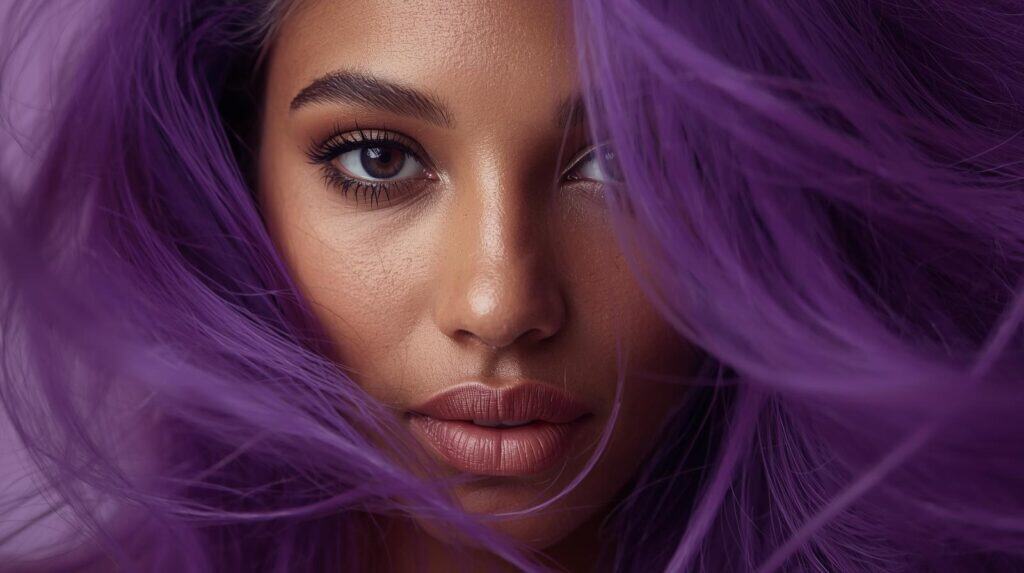 woman with olive skin and Purple hair - Beautygab Purple hair