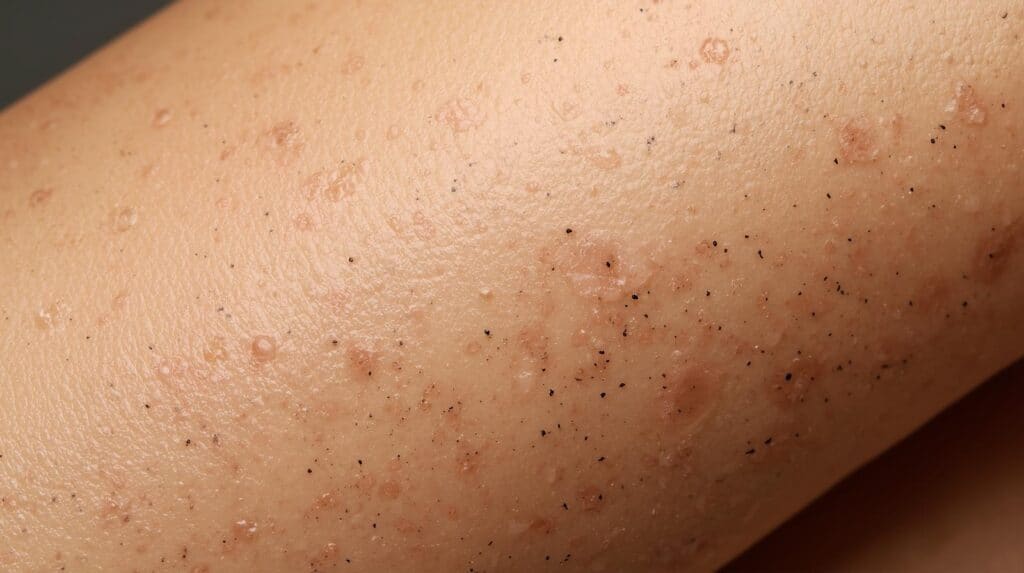 Black Dots on woman leg skin - Beautygab