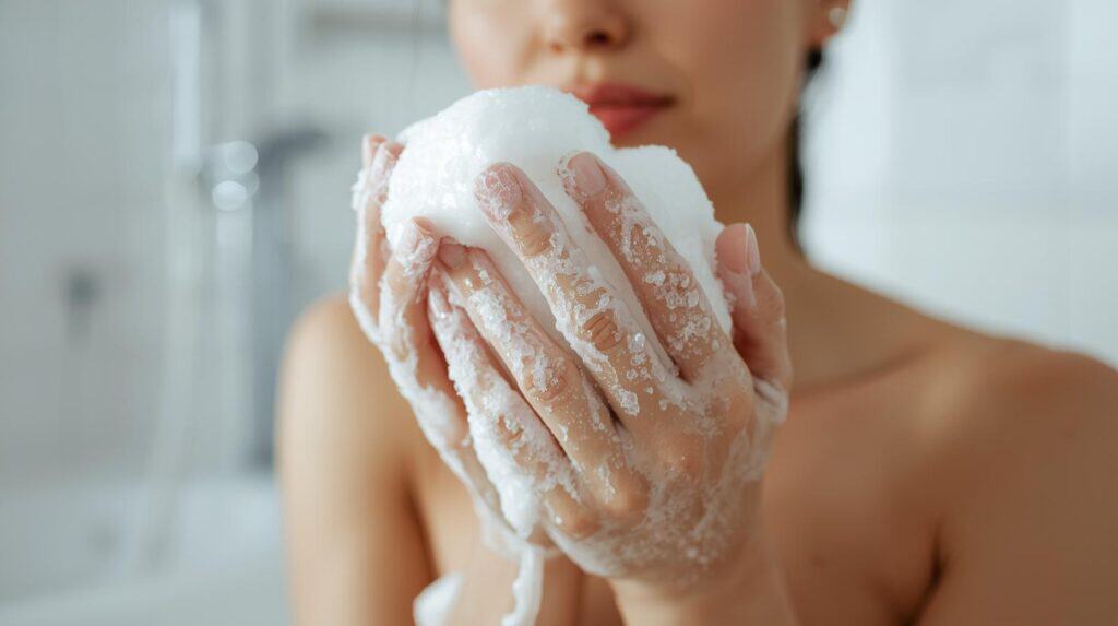 a woman using white soap - Beautygab