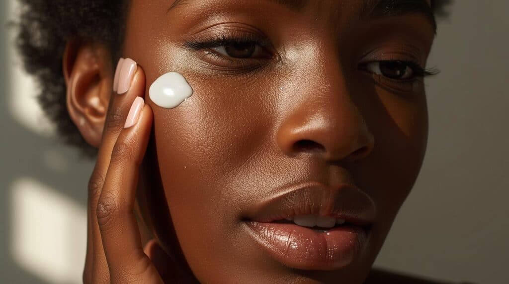 black skin woman using a Moisturizer on her face - Beautygab Moisturizing