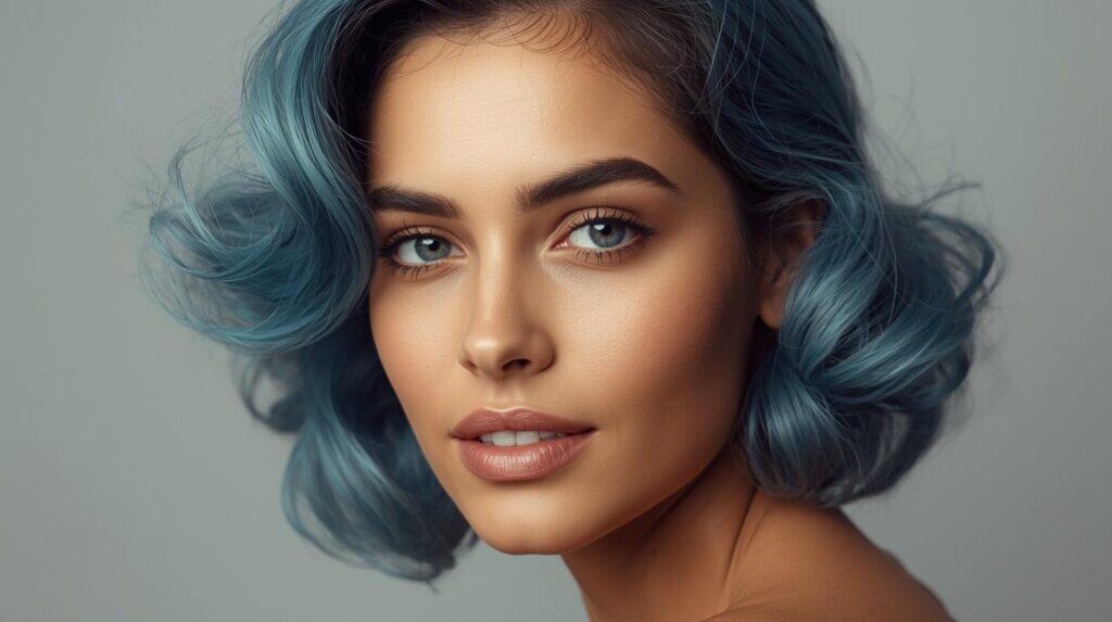 warm skin woman with classic blue hair color - Beautygab