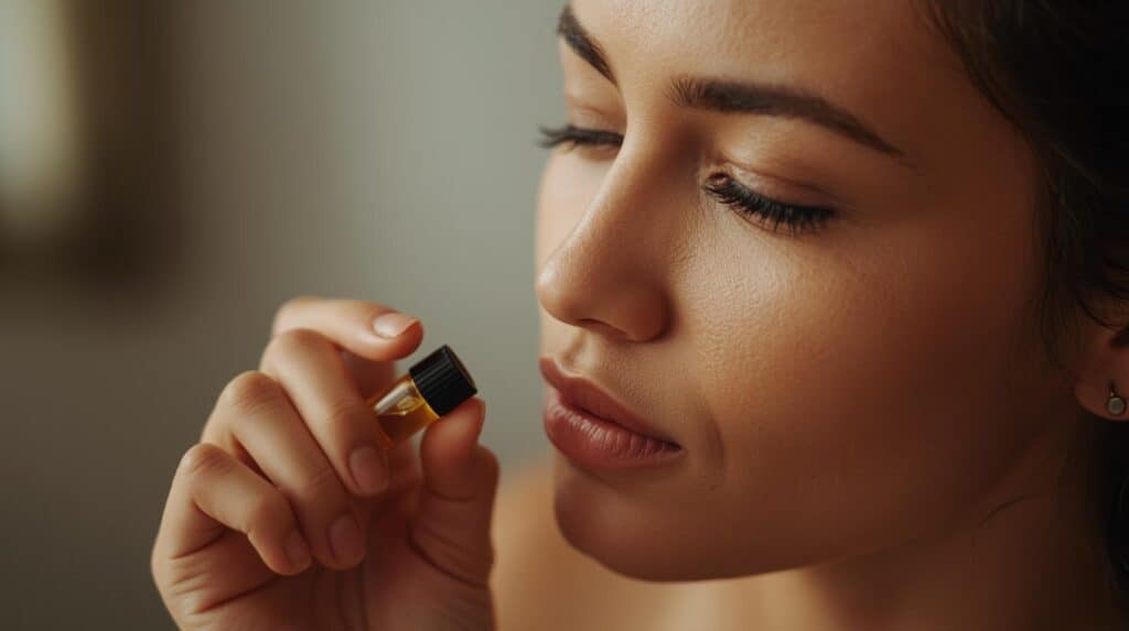 woman smelling oil - Beautygab Smell