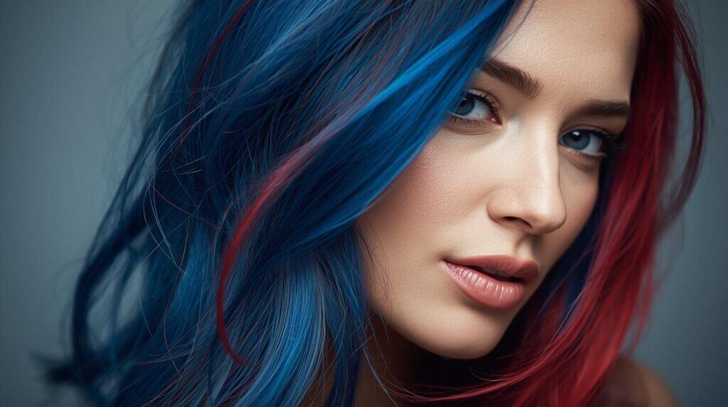 woman with Blue And Red Hair Dye Mixed - Beautygab Blue And Red Hair Dye Mixed